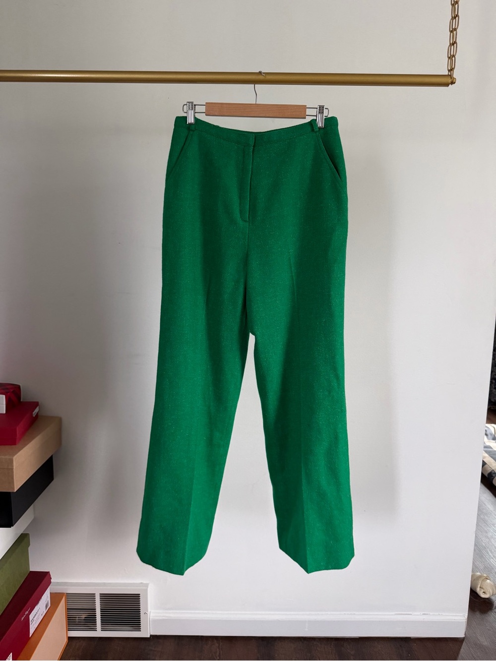 100% wool green trousers